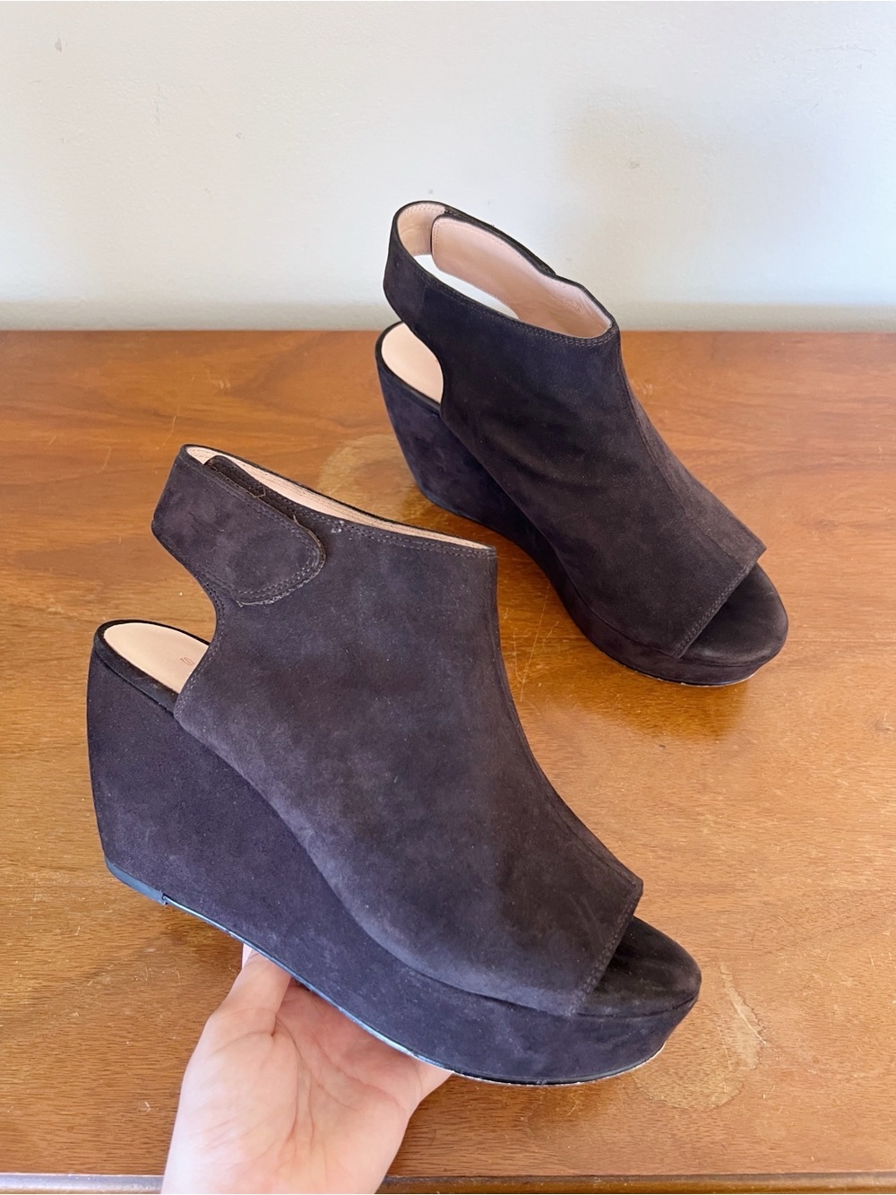 Sacha London • Orchid Suede Wedge Heel pump sandal platform brown suede